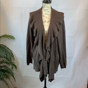 Karen Scott brown peppercorn ruffled cardigan